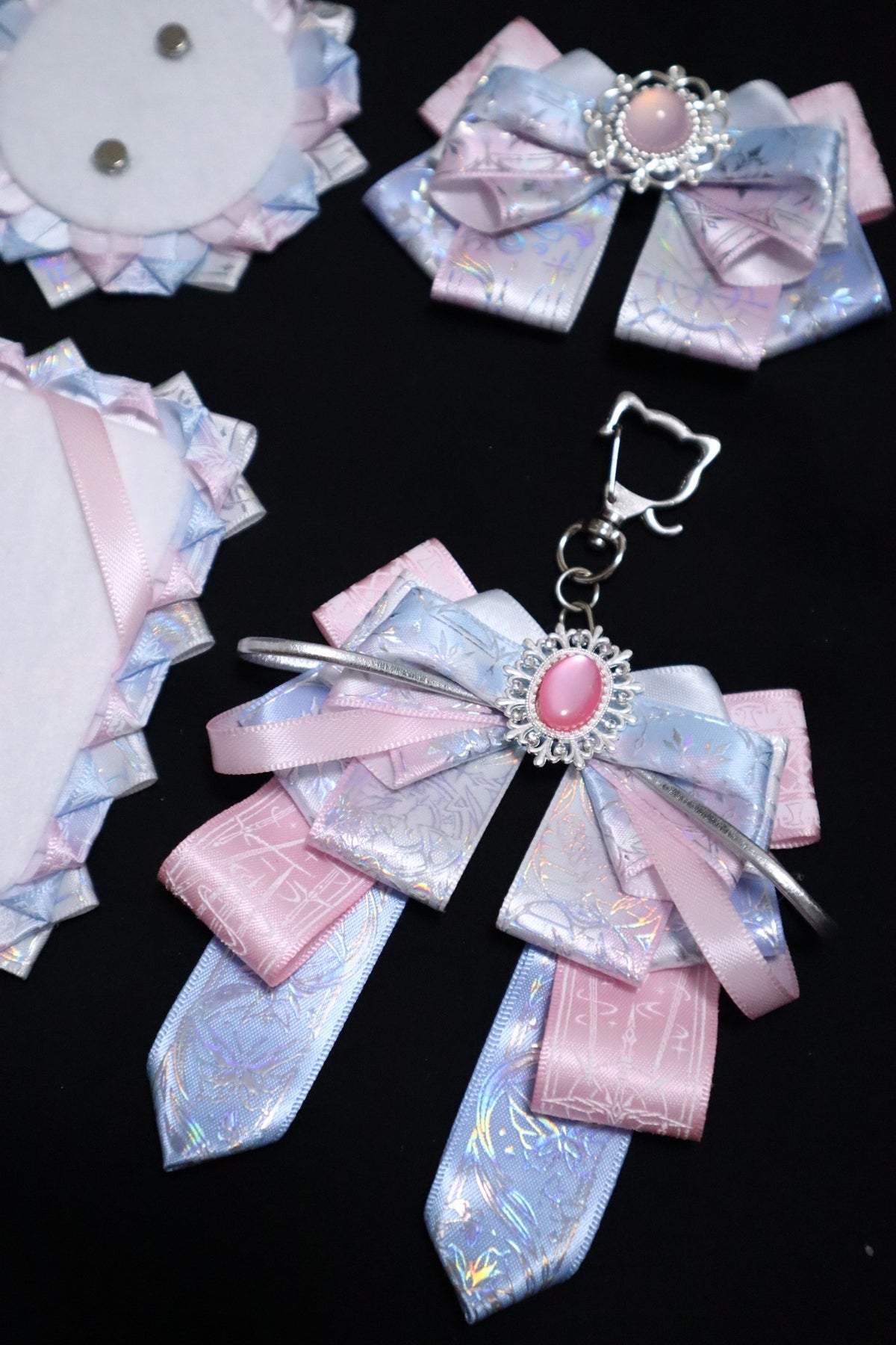 Pink Blue Bow Ribbon Keychain Bag Charm