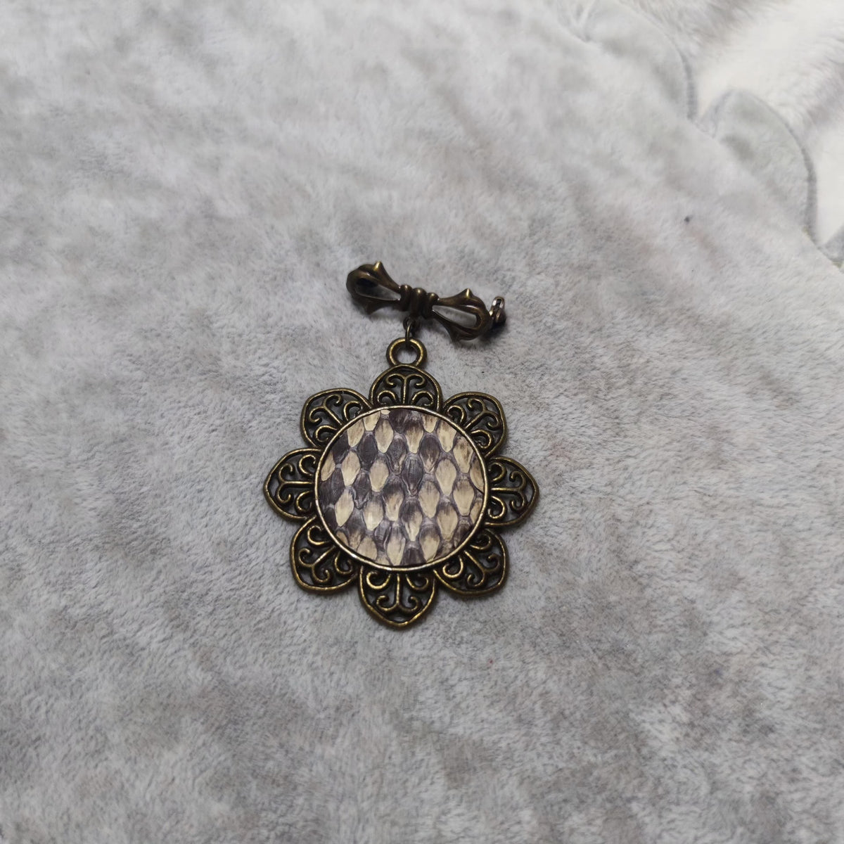 Natural Snakeskin Brooch Antique Bronze