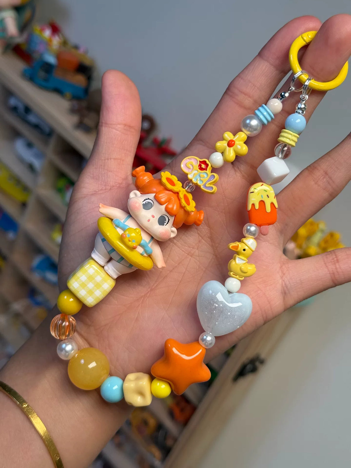Acessório de Contas com Boneca para Telemóvel, Mala e Chaveiro