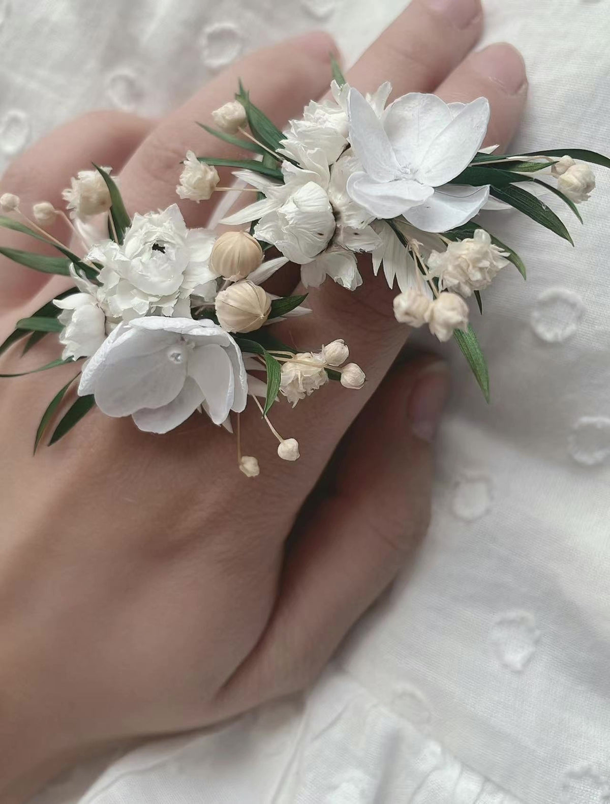 White Orchid Preserved Flower Ring Adjustable Wedding Accessory