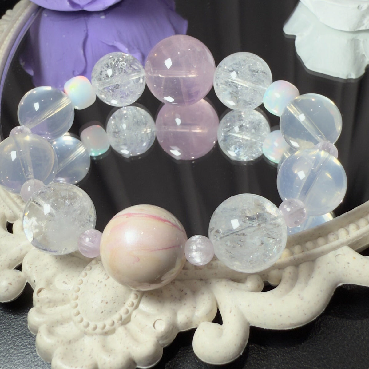 Translucent Rose Quartz Opal Beaded Bracelet