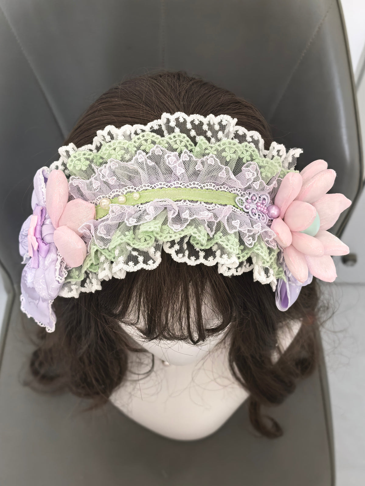 Handmade Lotus Lace Headband Mint Green