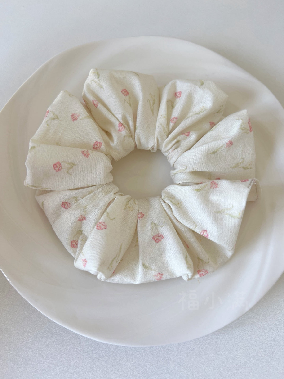 Sage Green Rose Print Fabric Scrunchie