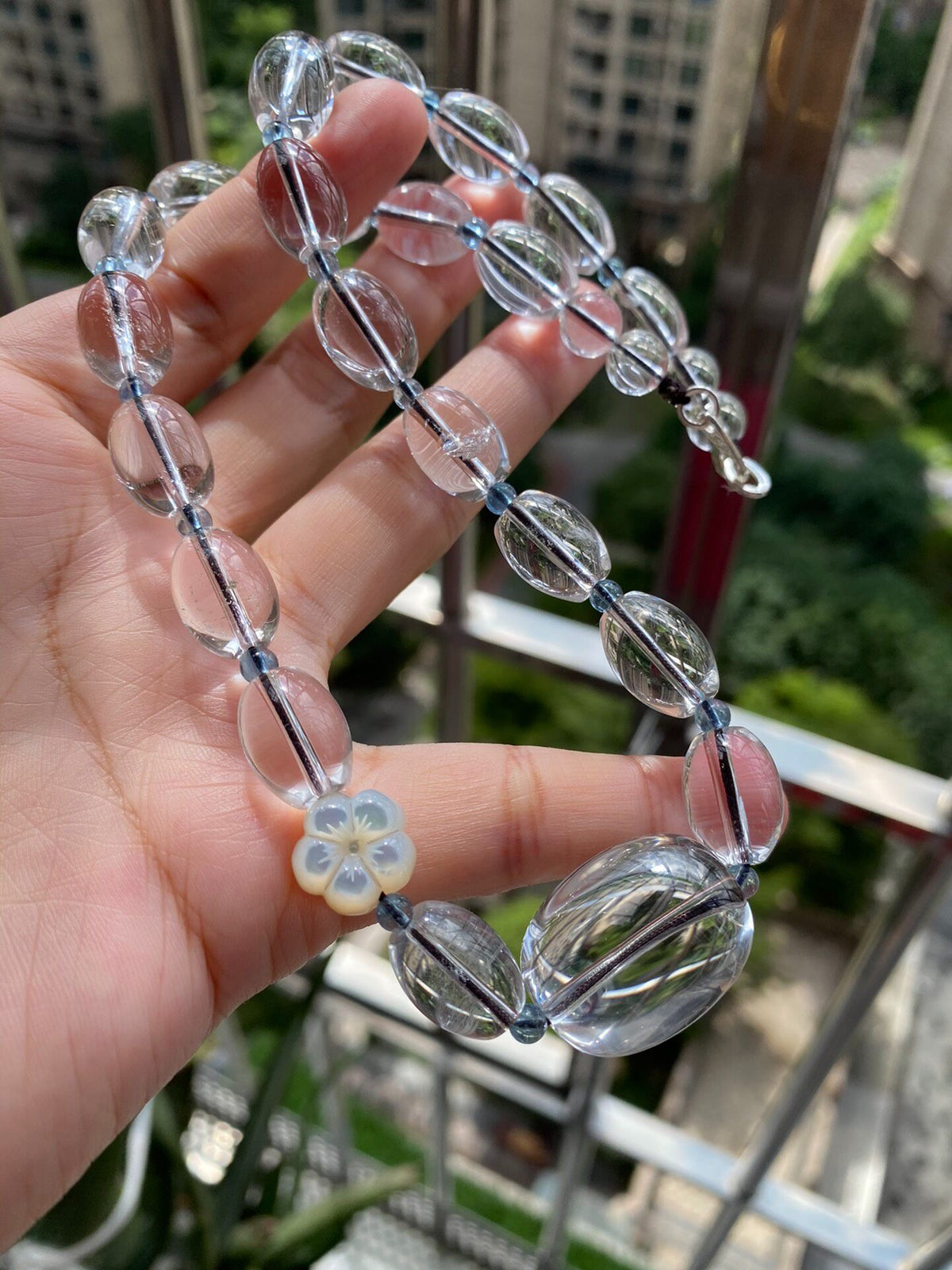White Quartz Aquamarine Beaded Necklace