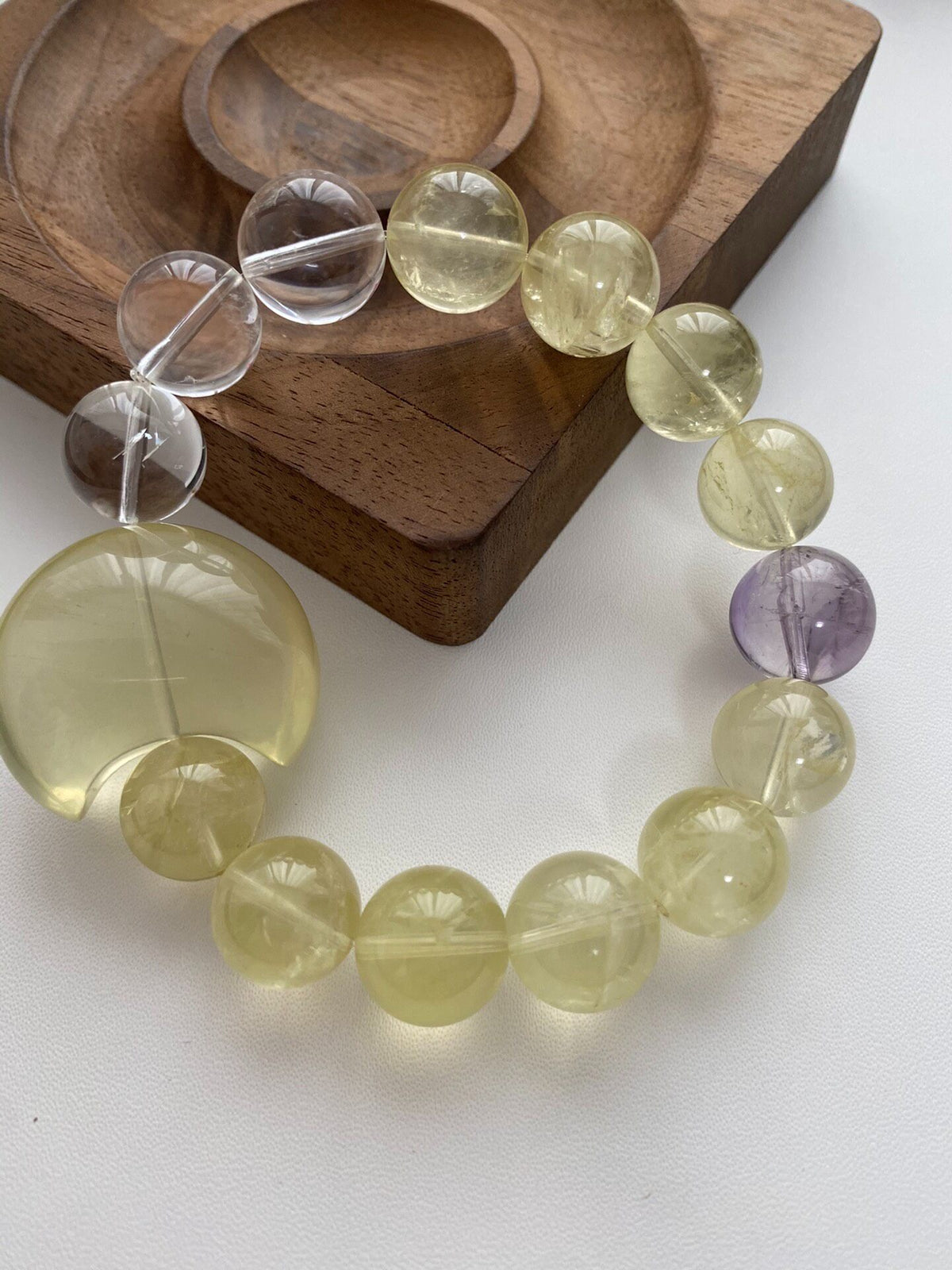 Natural Crystal Bracelet Lemon Quartz Moon Charm
