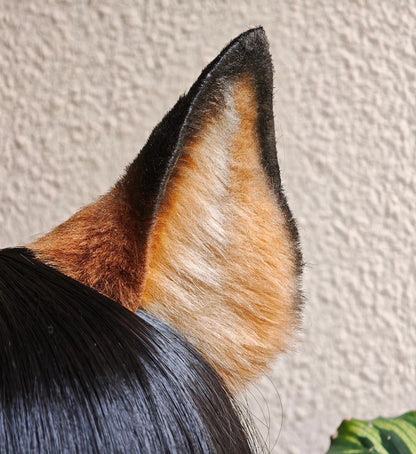 Handmade Red Fox Ears Headband with Gradient Fur and Black Tips