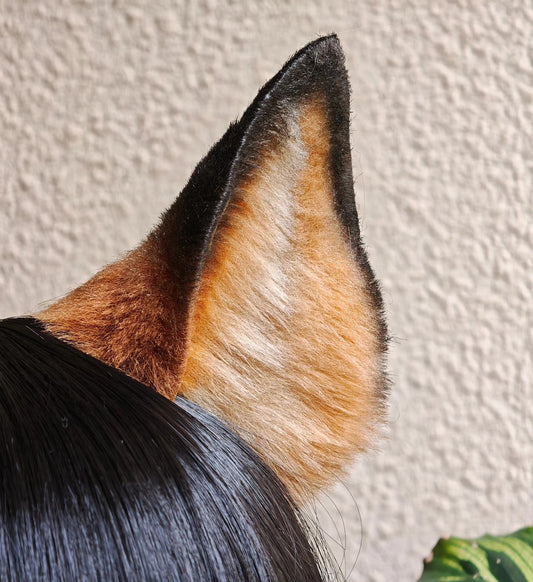 Handmade Red Fox Ears Headband with Gradient Fur and Black Tips