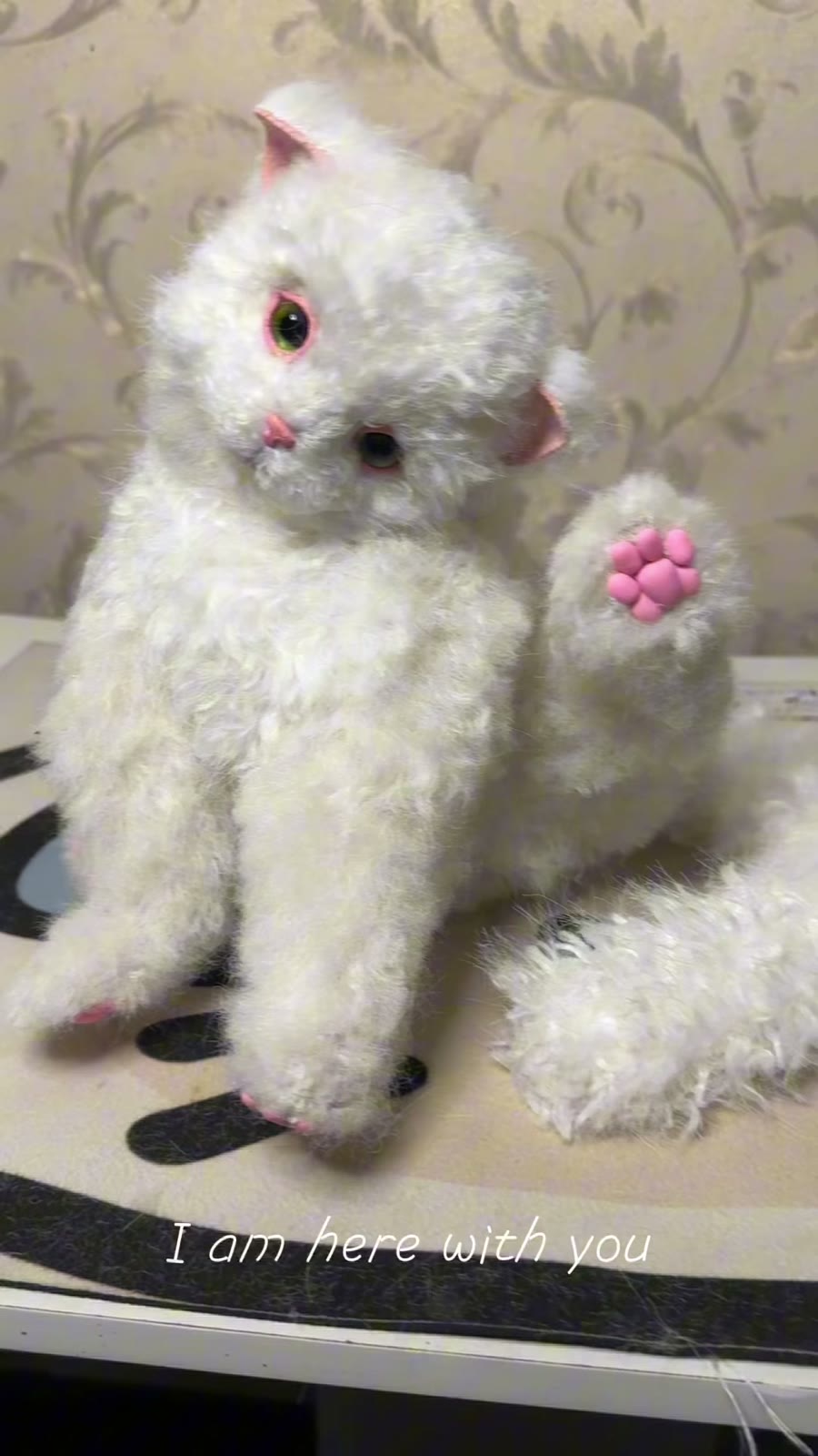 Poseable Curly Plush Cat Doll with Articulated Limbs