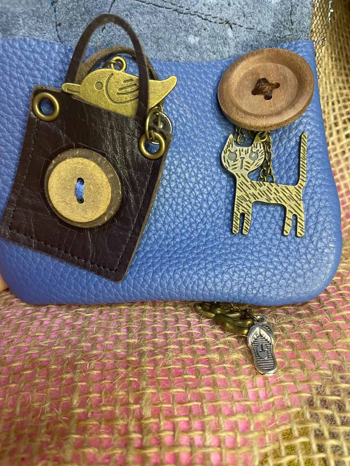 Handmade Leather Card Holder Blue