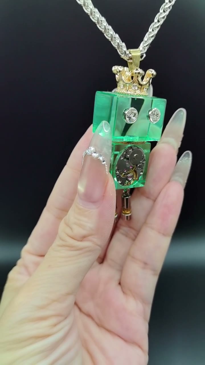 Green Resin Robot Pendant with Crown