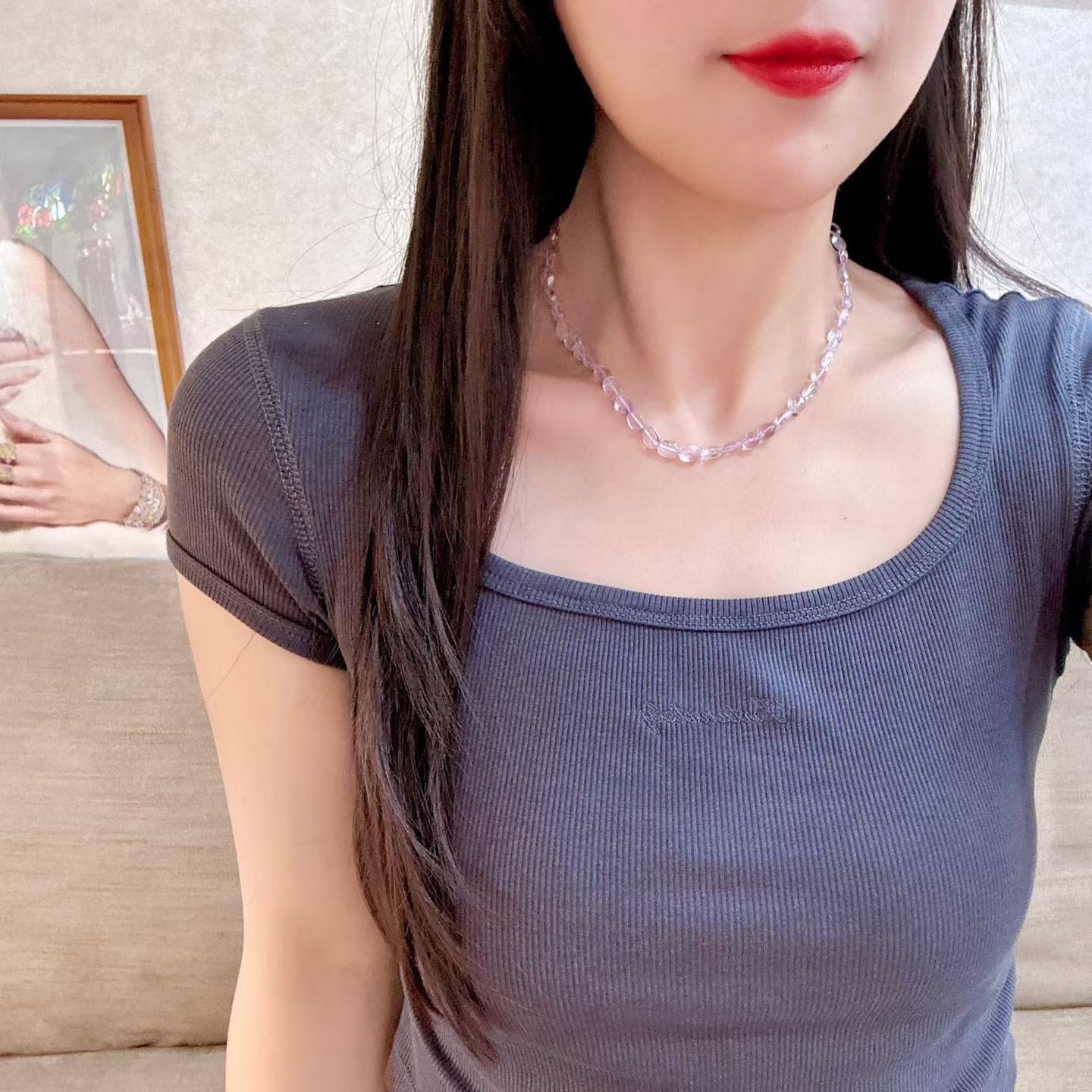 Light Purple Faceted Crystal Bead Necklace, 42cm
