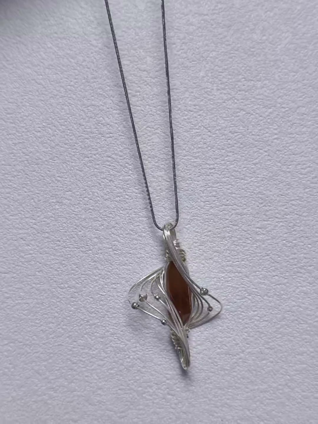 Silver Wire Wrapped Red Stone Necklace