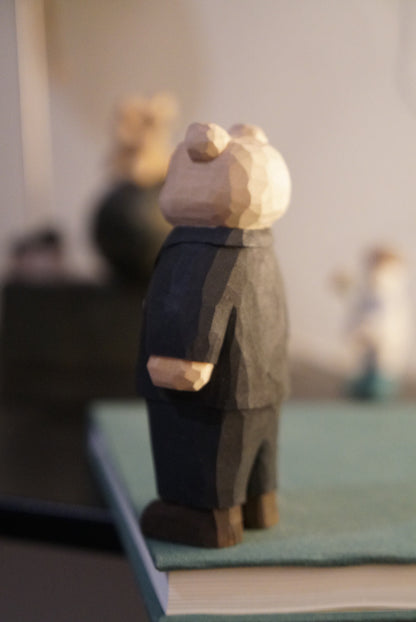 Handcrafted Basswood Bear Figurine in British Gentleman Suit