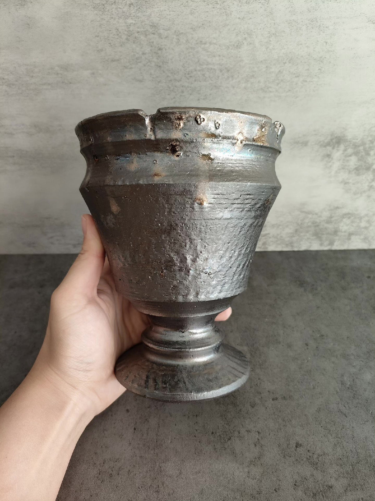 Handcrafted Cast Iron Goblet Dark Matte
