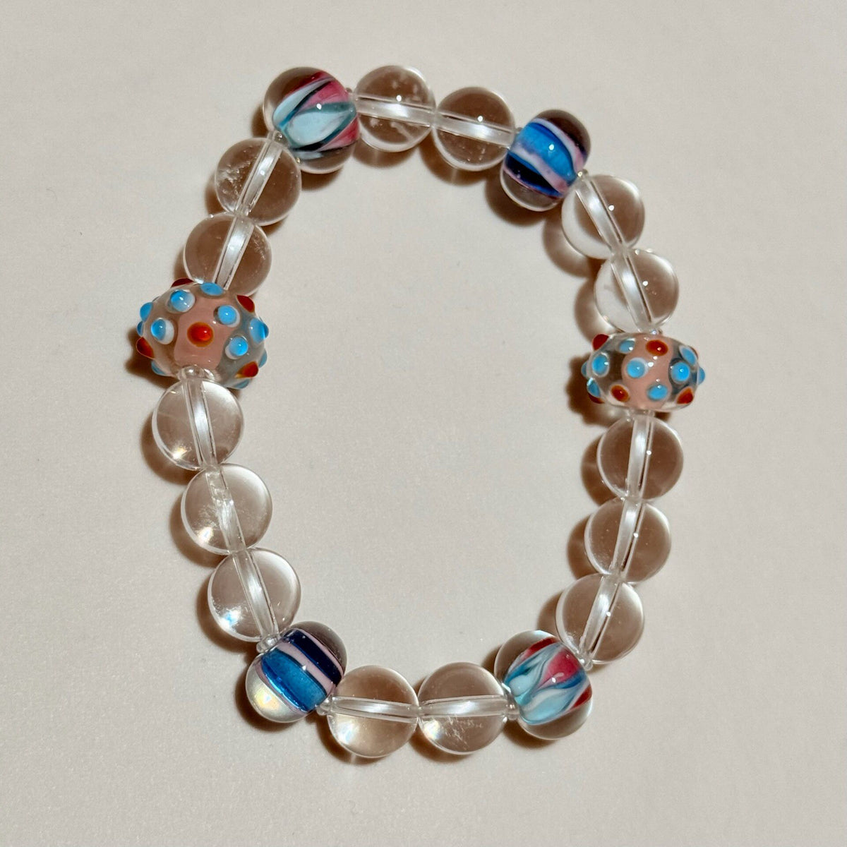 10mm White Quartz Crystal Lampwork Glass Bracelet