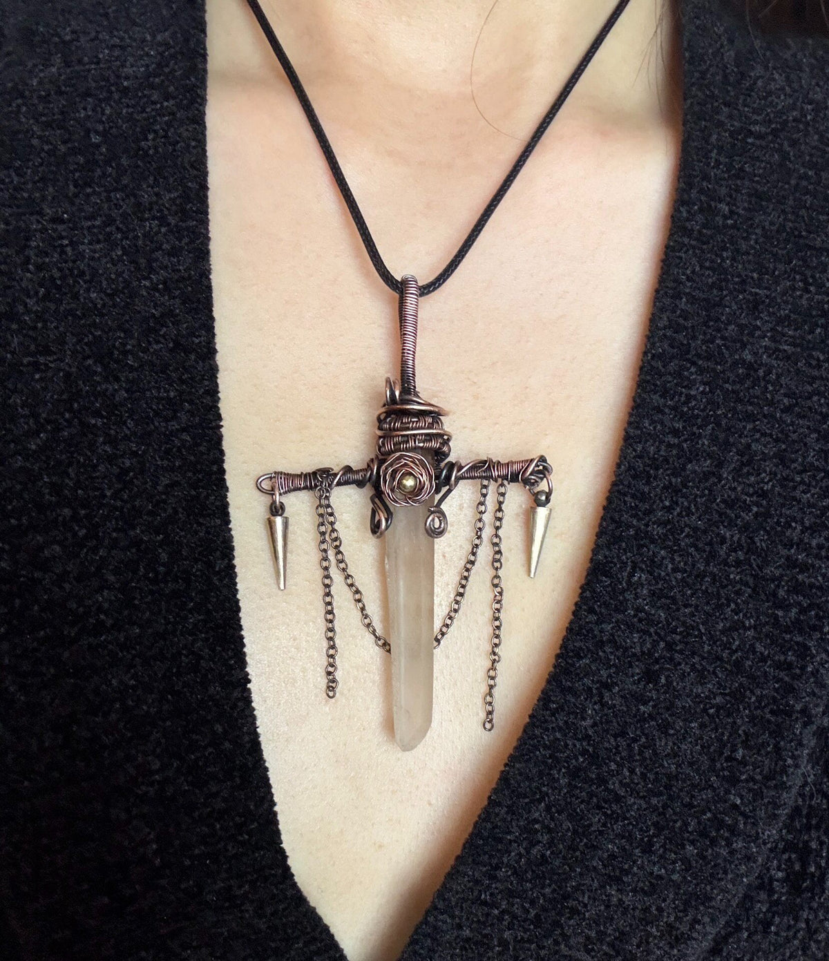 Wire Wrapped Crystal Sword Pendant