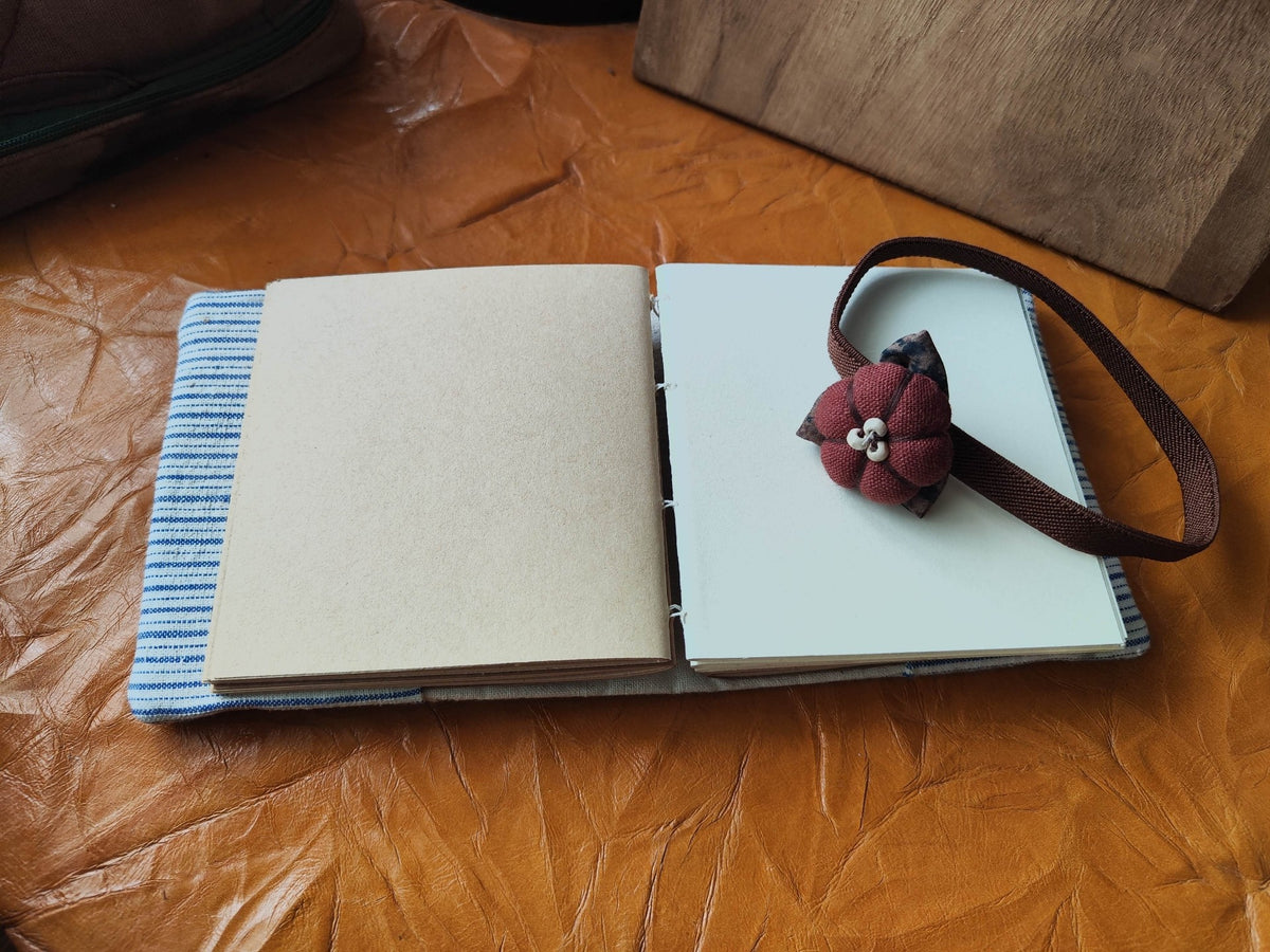 Handmade Fabric Notebook with Blue Plaid Cover