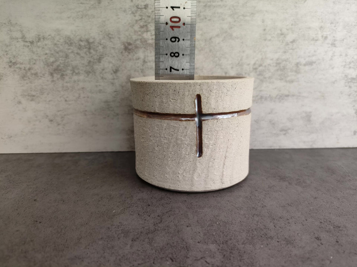 Handmade Ceramic Container with Glossy Cross Lid