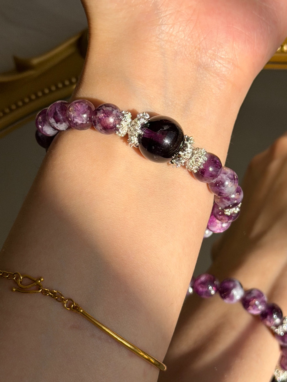 Natural Amethyst Crystal Bead Bracelet 9.8mm
