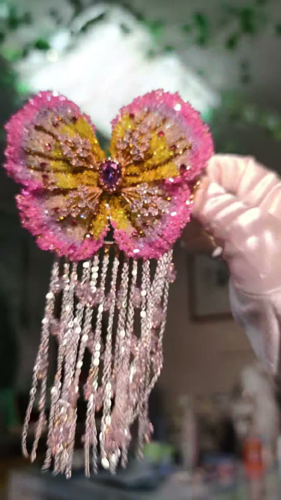 Handcrafted Beaded Butterfly Tassel Hair Clip