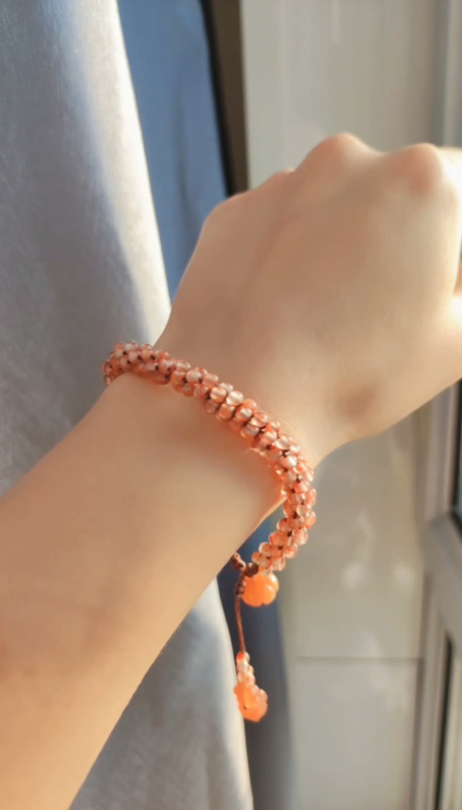 Ice Floating Agate Pumpkin Bead Bracelet