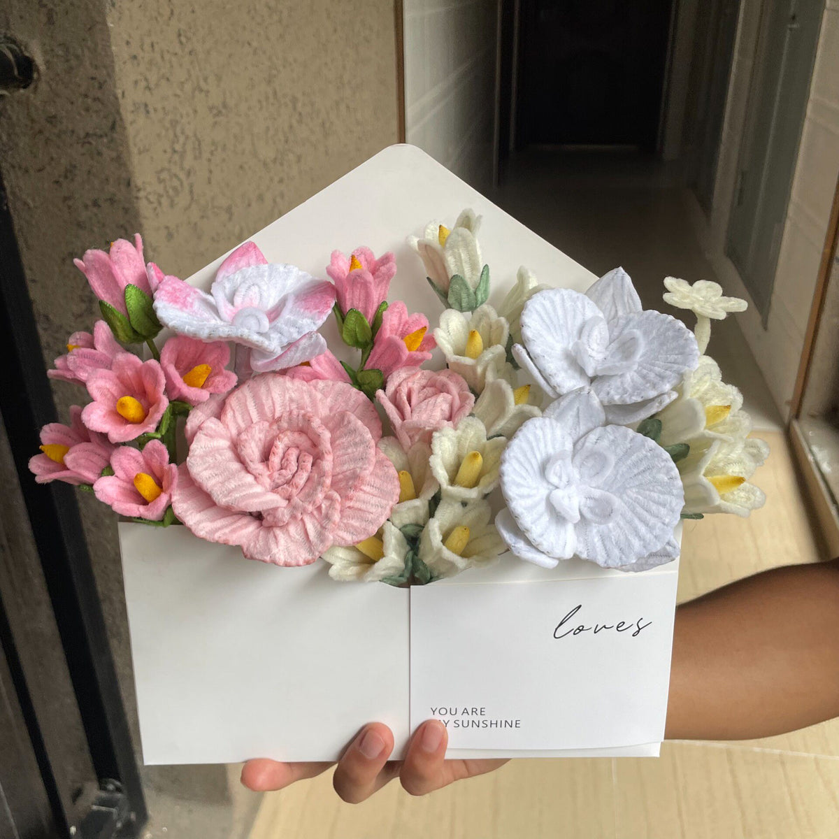 Handmade Twisted Pipe Cleaner Envelope Flower Bouquet
