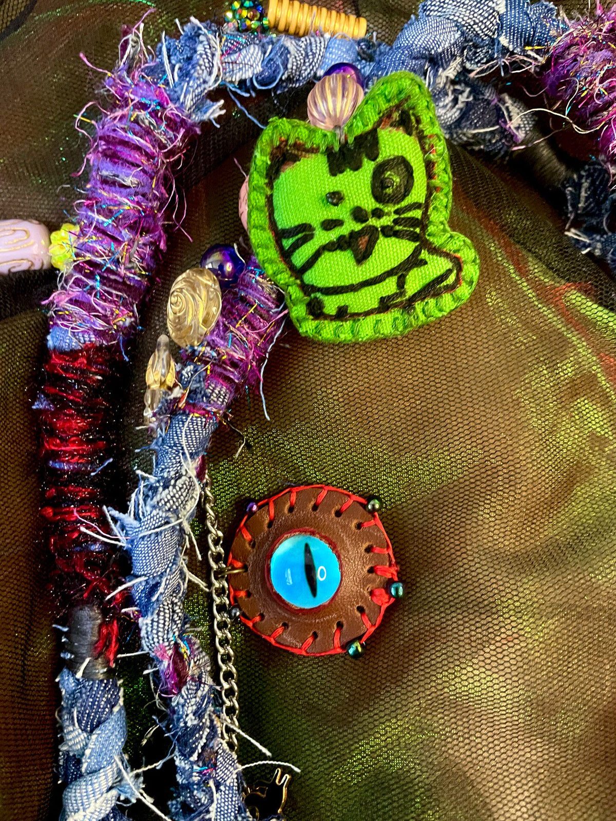 Vintage Denim Cat Phone Strap Lanyard