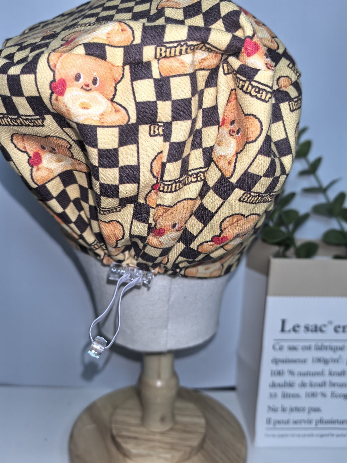 Cotton Checkerboard Bear Print Cap