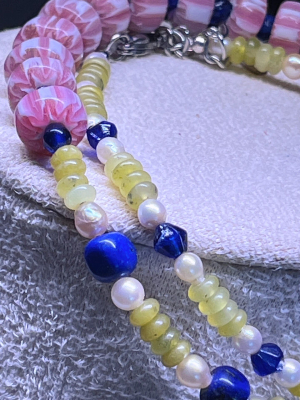 Beaded Chevron Glass Necklace with Pearls