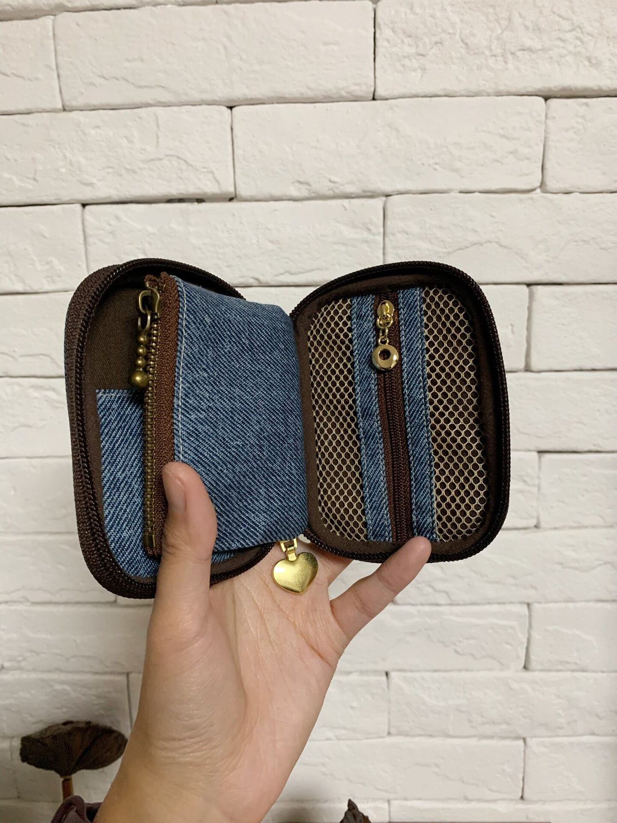 Denim Pouch with Detachable Zipper Pocket