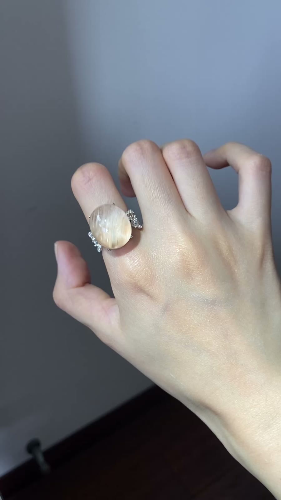 Orange Rabbit Hair Crystal Ring S925 Zilver