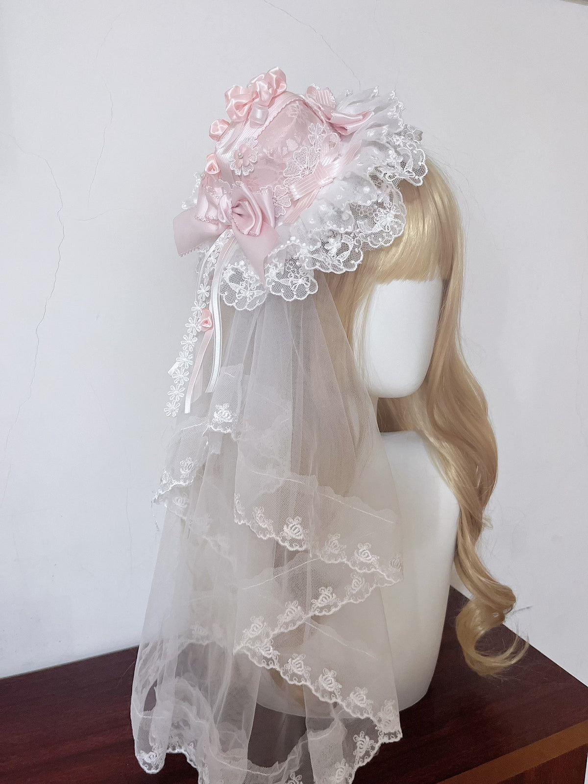 Pink Cherry Blossom Formal Hat with Veil