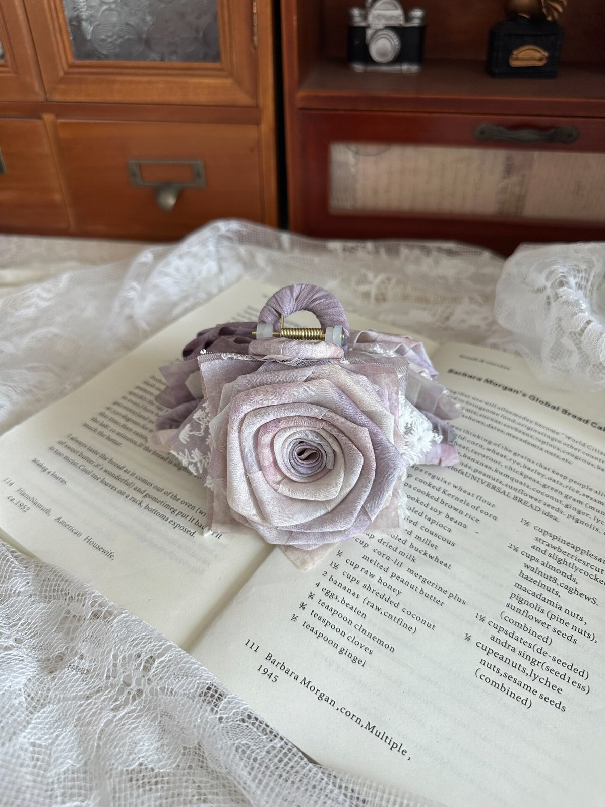 Handmade Fabric Rose Claw Clip 13cm