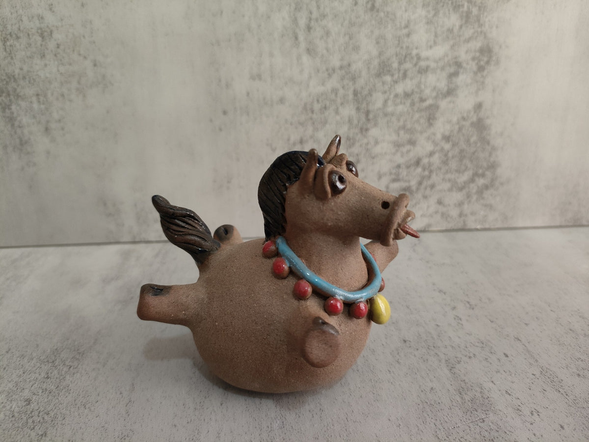 Handcrafted Clay Horse Figurine with Beaded Collar