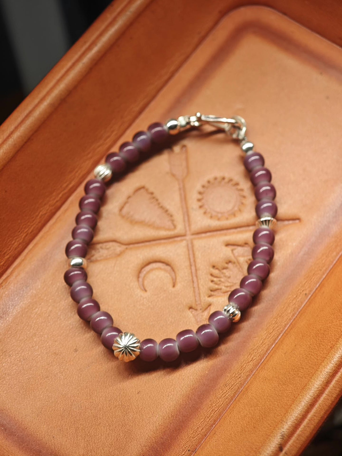 925 Silver Purple Glass Chrysanthemum Bracelet