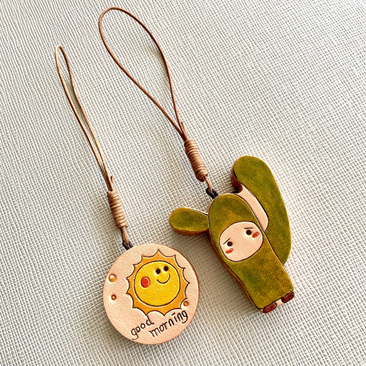 Vegetable Tanned Leather Cactus Charm Keychain