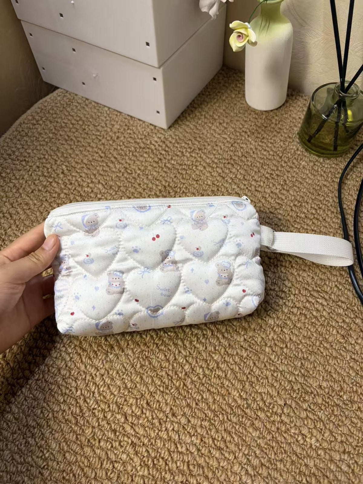 Quilted Heart Bear Cosmetic Pouch
