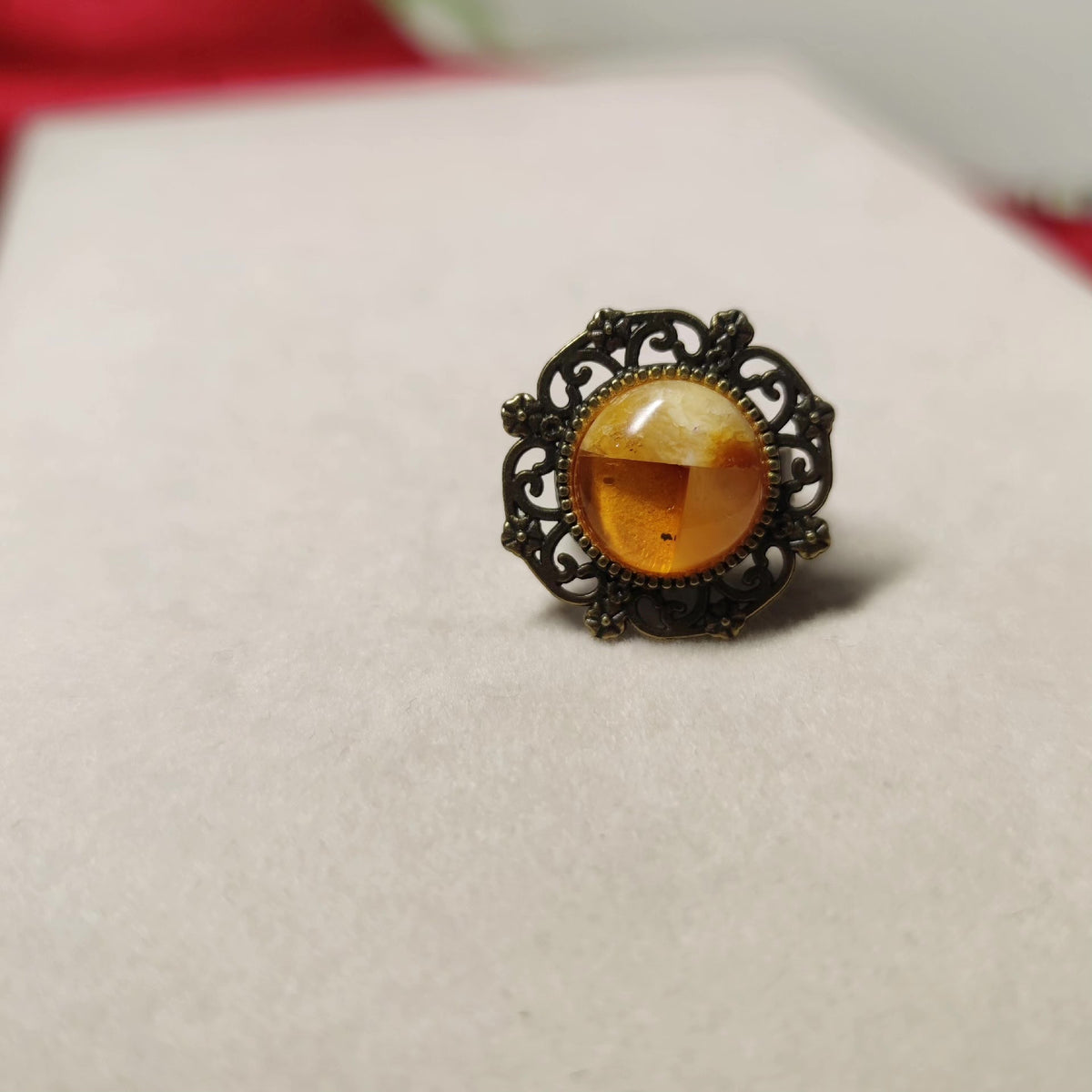 Amber Beeswax Mosaic Vintage Ring