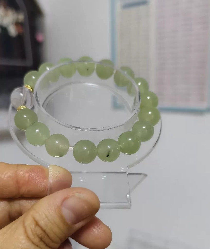 Natural Prehnite 12mm Beaded Bracelet