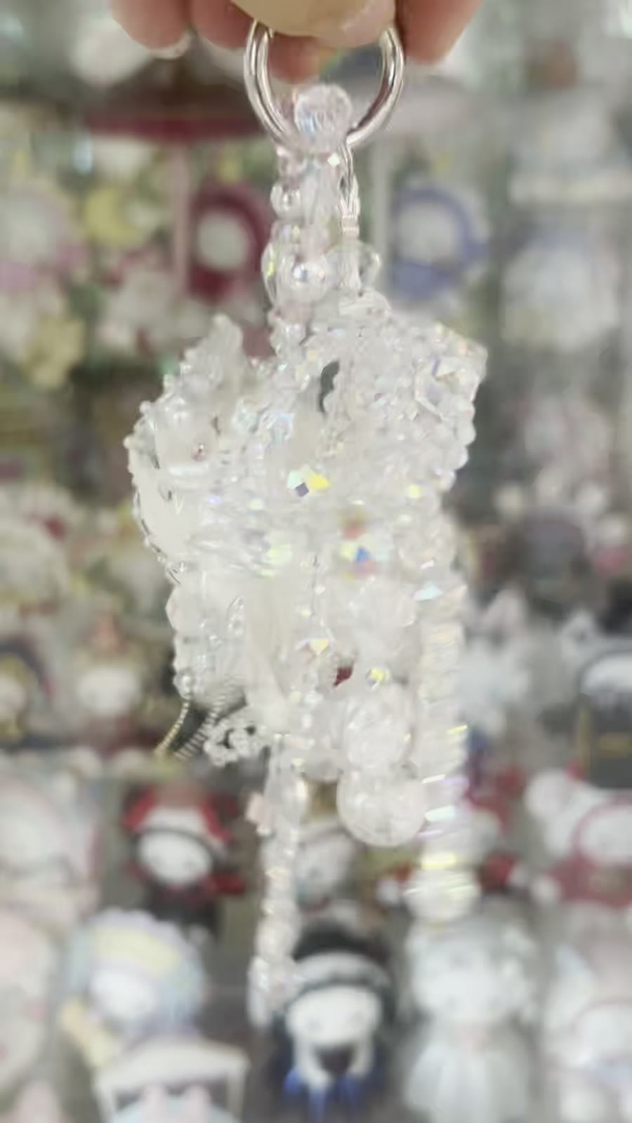 Yuki Beads Cat Bag Charm with Crystal Flowers
