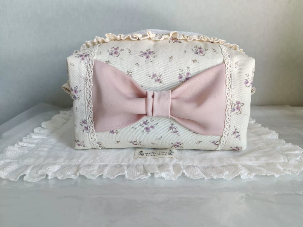 Handmade Cotton Bow Lace Cosmetic Pouch