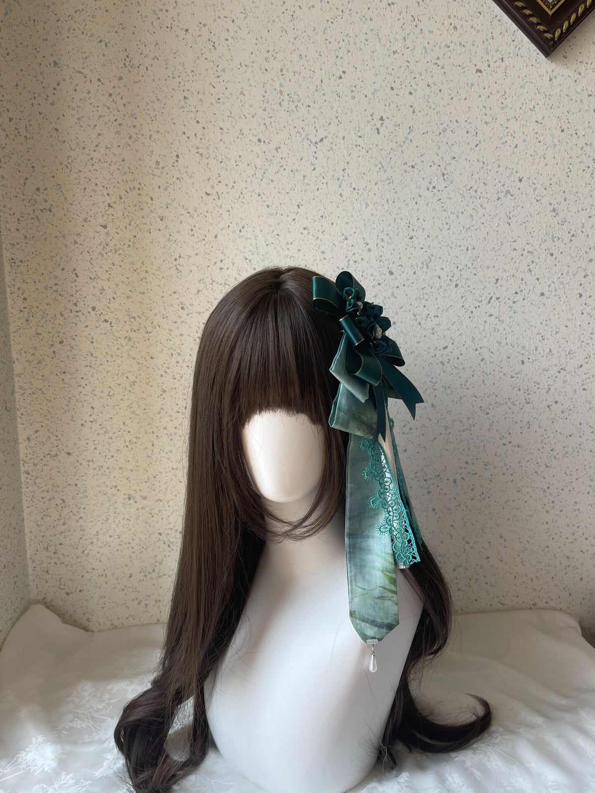Lolita Green Bow Side Clip with Pearl Tassels
