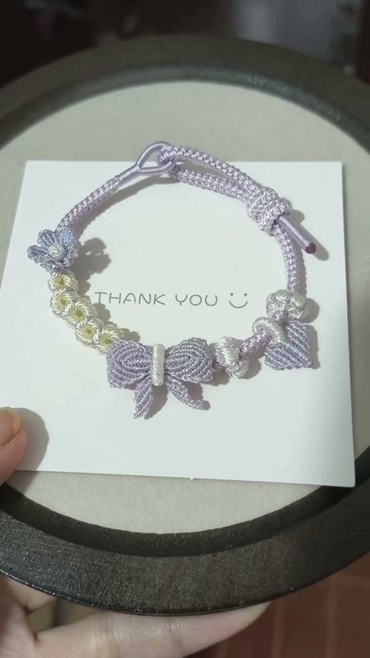 Handwoven Lavender Bracelet with Floral Bow