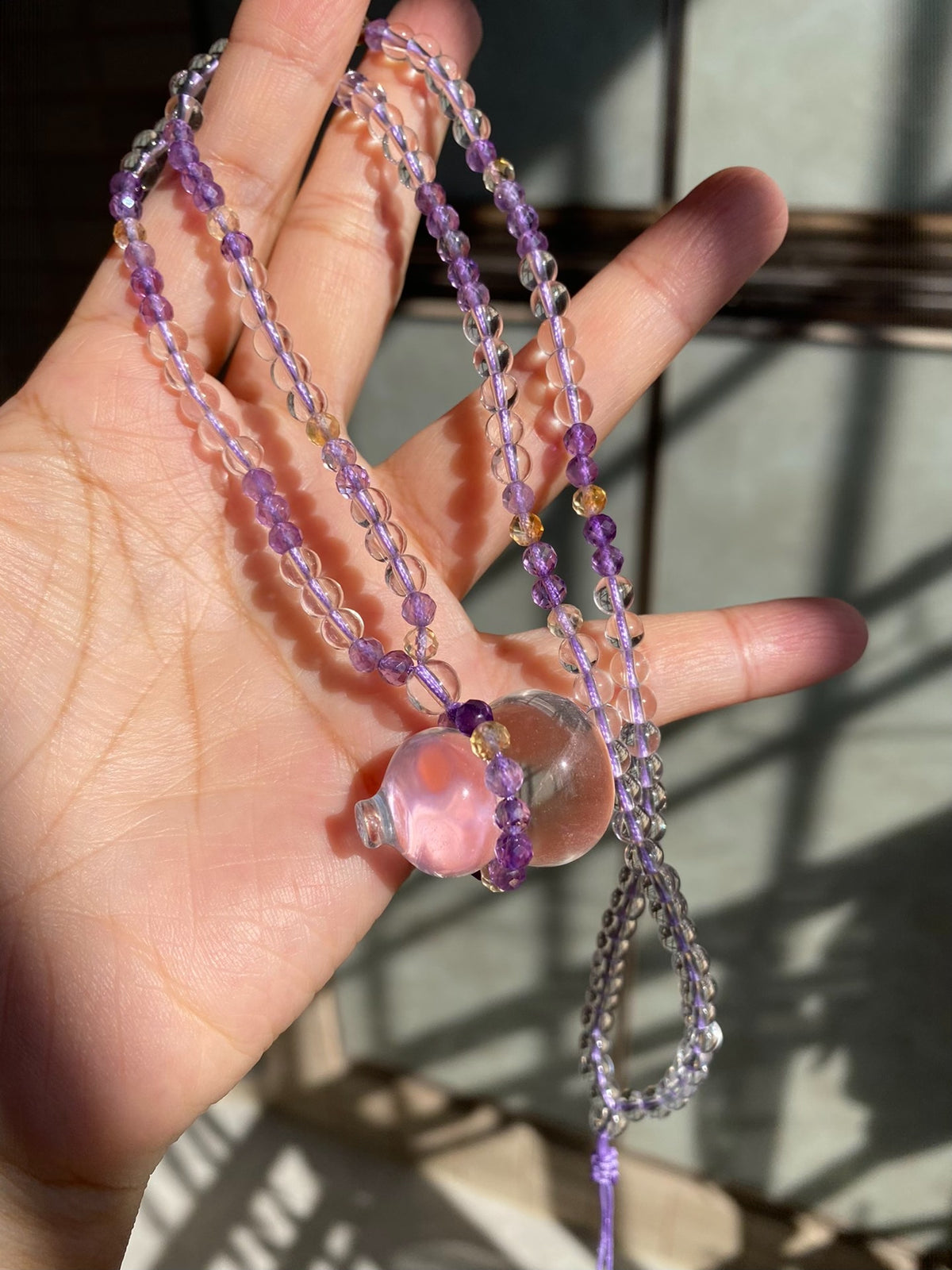 White Quartz Amethyst Citrine Beaded Necklace