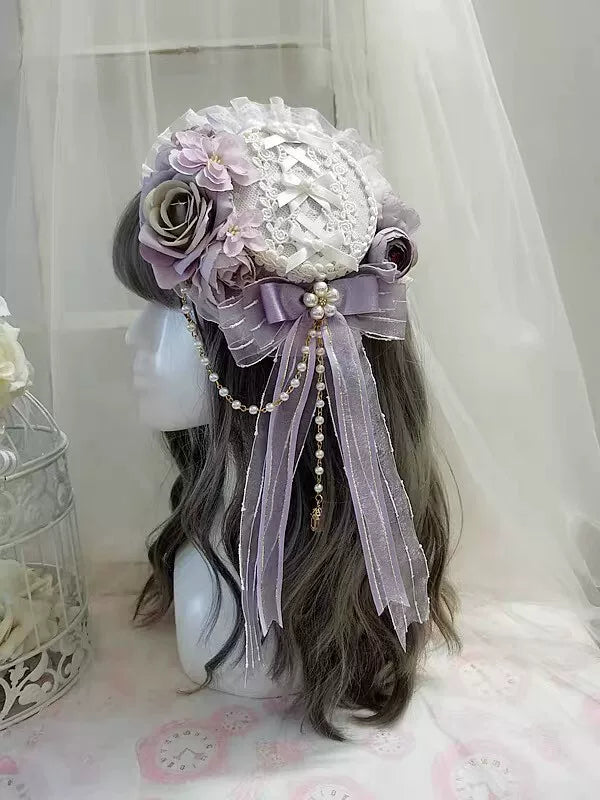 Tocado de Sombrero de Encaje Lolita Gótico Hecho a Mano