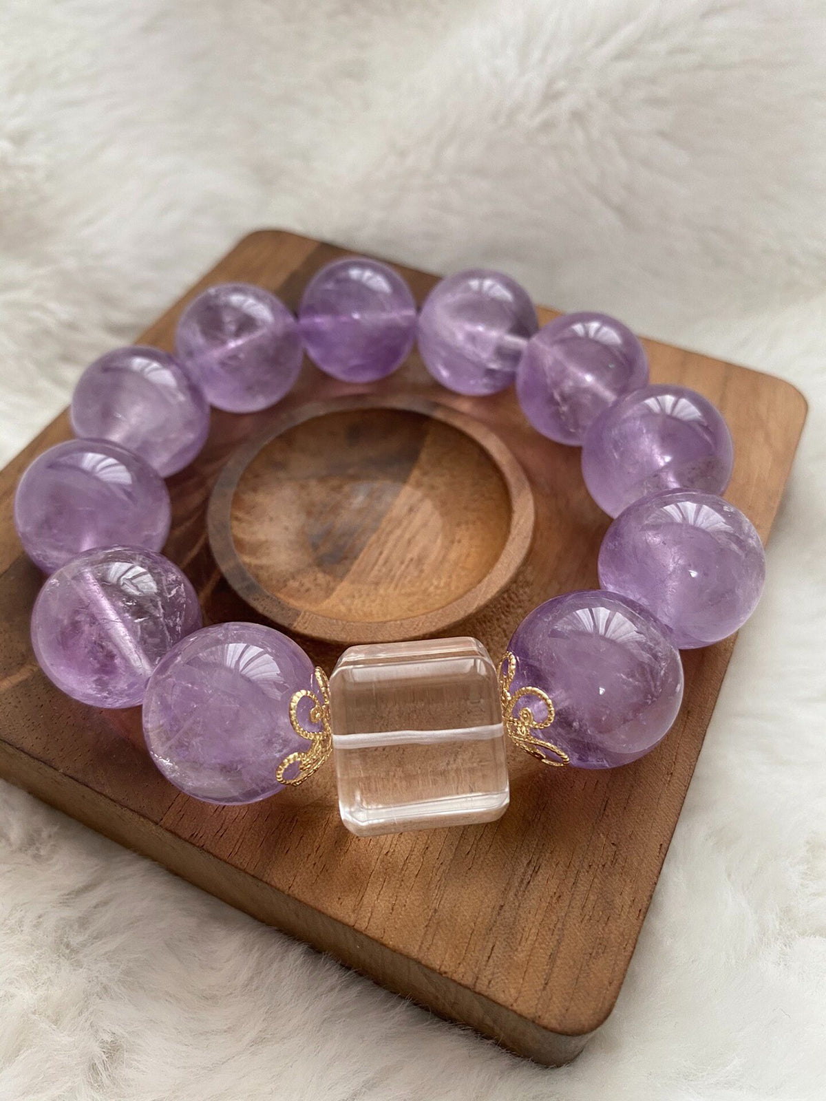 Lavender Amethyst Bracelet 16mm White Quartz Cube