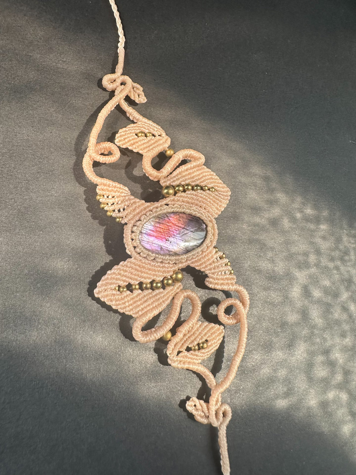 Natural Labradorite Beaded Macrame Bracelet