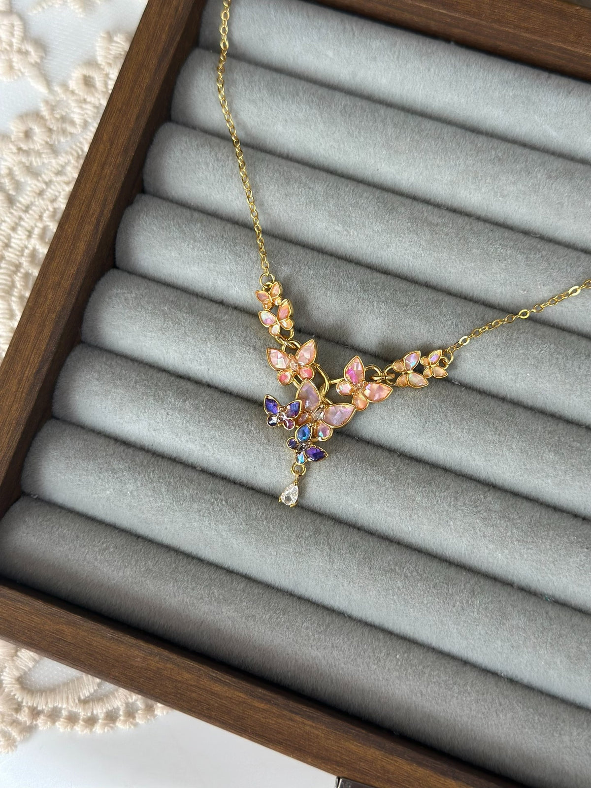 Butterfly Shell Inlay Necklace Gold Plated