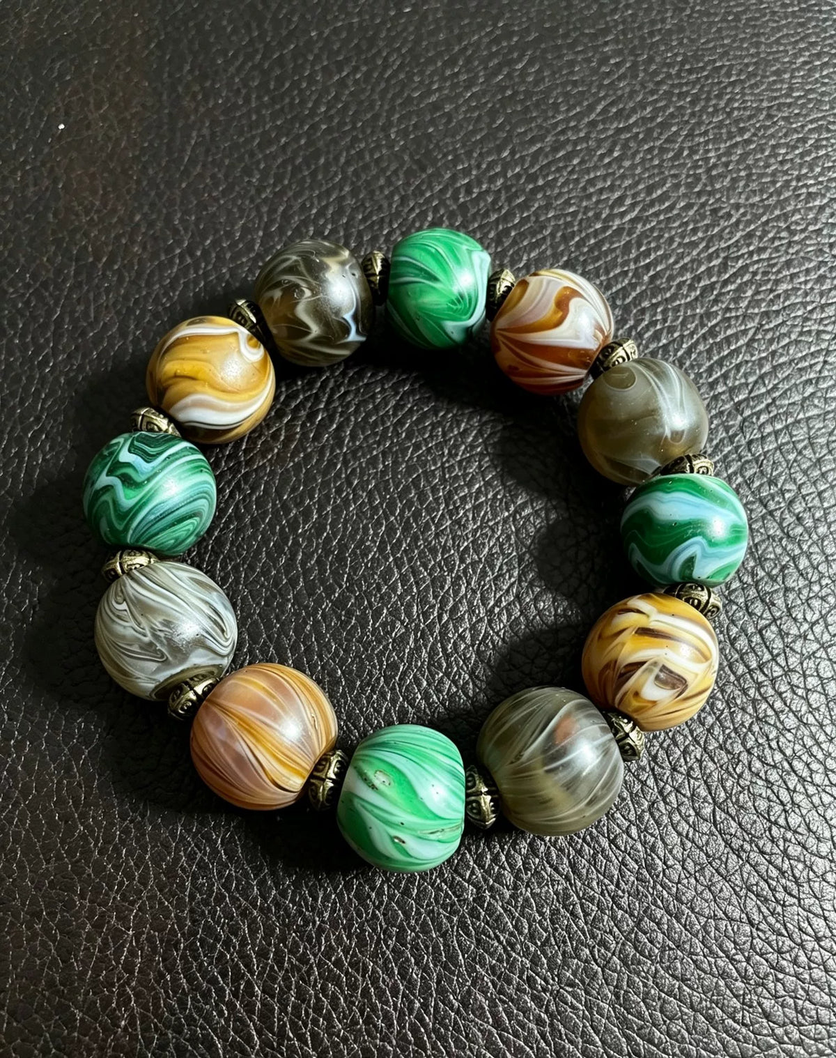 Afrikaanse Glazen Kralenarmband Groen Amber Unisex