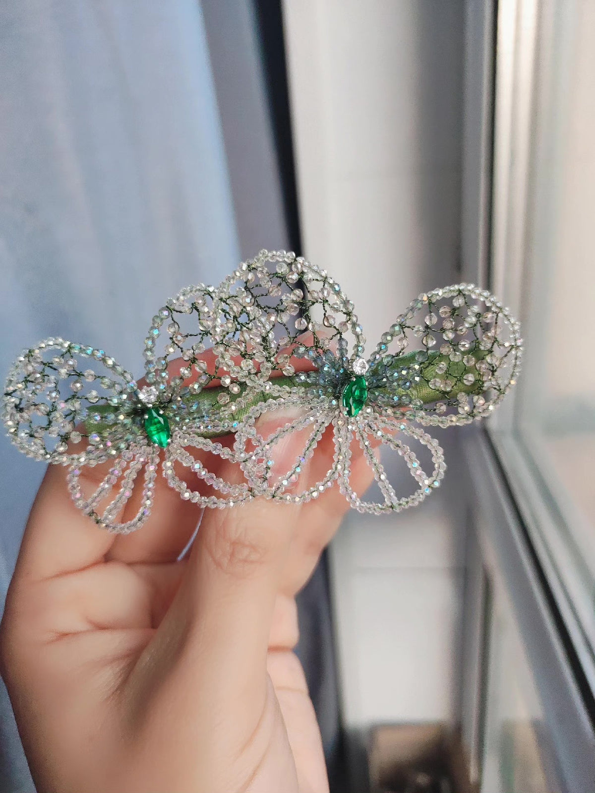 Crystal Butterfly Hair Clip Green